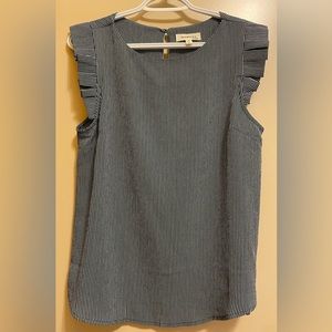 Ruffled sleeves blue and white stripe